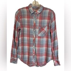 Rails Button Up Shirt Women’s XS Hunter Laguna Rose Plaid Pink Blue Flannel Soft